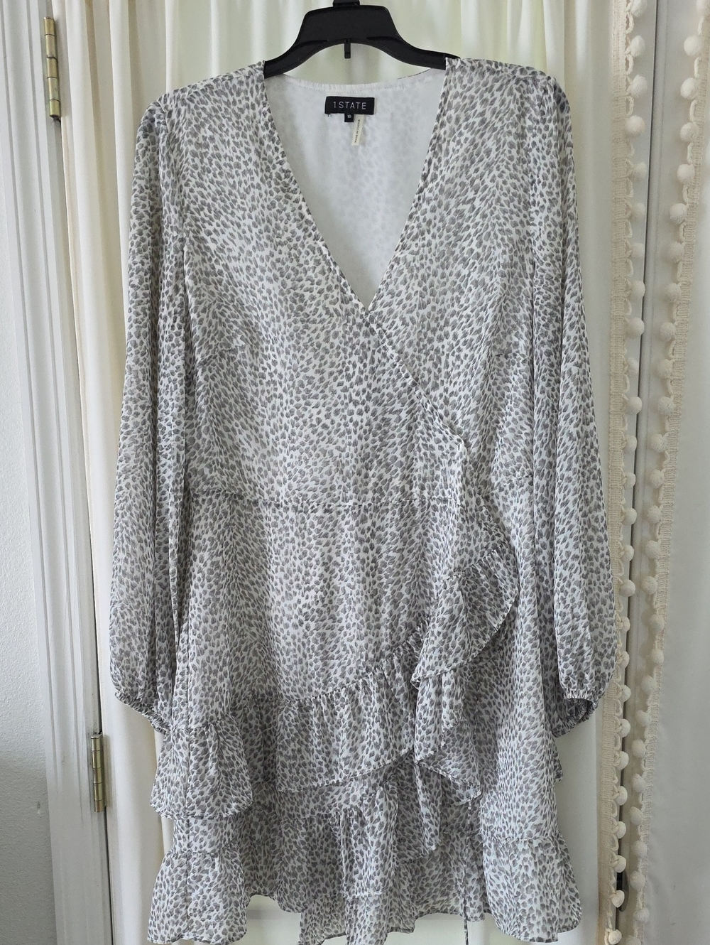 Light Gray Animal Print Ruffle Wrap Tunic